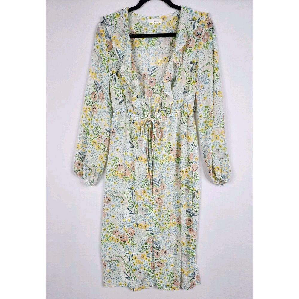 JUNE & HUDSON Floral Duster Cardigan Ruffle Sheer Tie Waist Cottagecore Size M